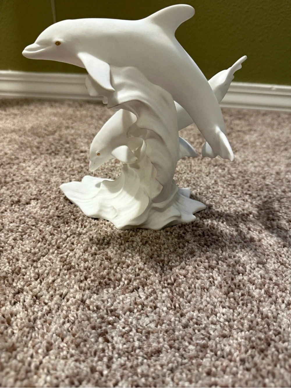 Vintage Lenox White Dolphin Wave Mantel Clock & dance dolphin figurinGold Accent